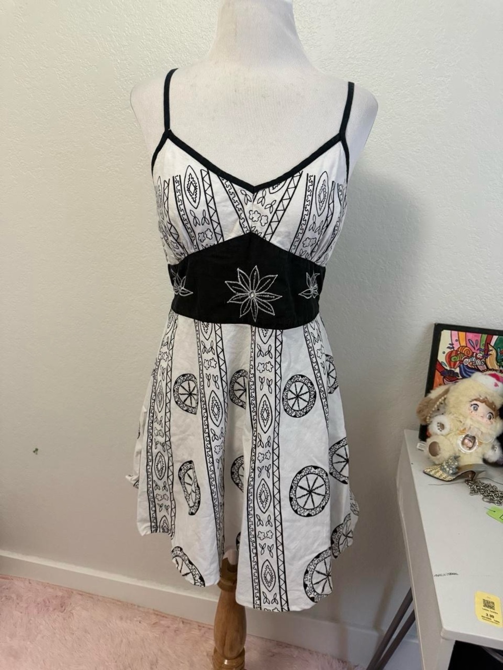 Black & White Printed Maxi Dress with Spaghetti Straps